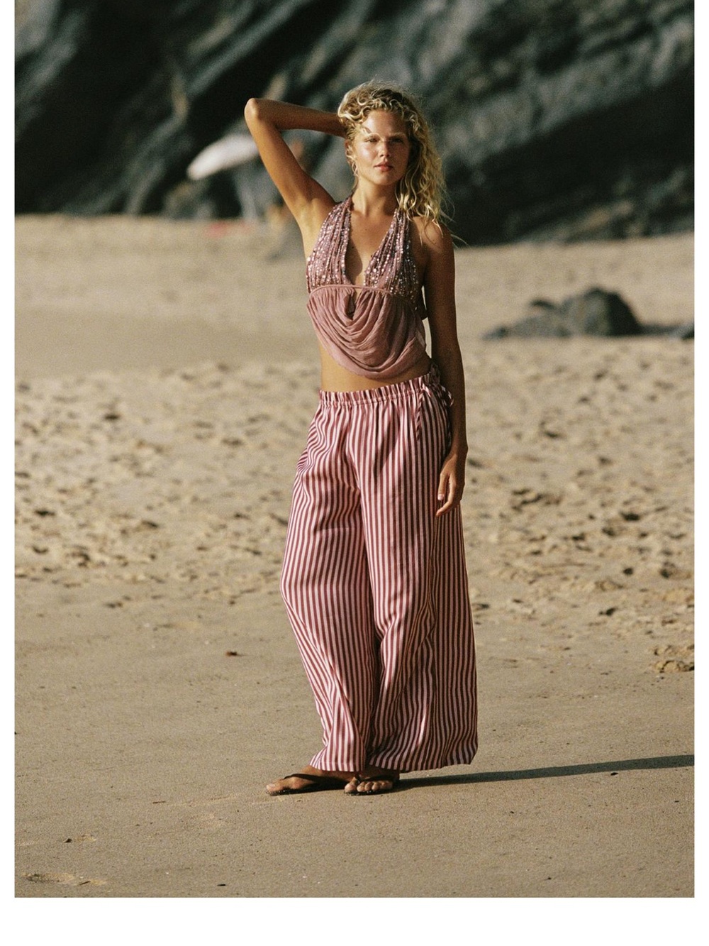 Zara Pink and White Striped Wide-Leg Pants